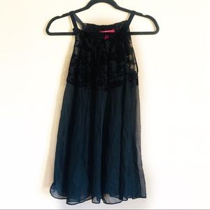 ❤️BETSEY JOHNSON Black Velour Chiffon Babydoll Top